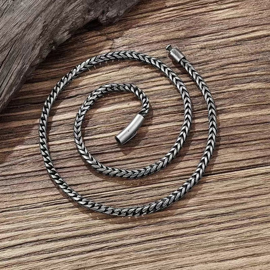 Boho Fashion Vintage Fancy Stainless Steel 6mm Multi Sizes Long Ancient Silver Chain Lock Necklace for Men Jewelry