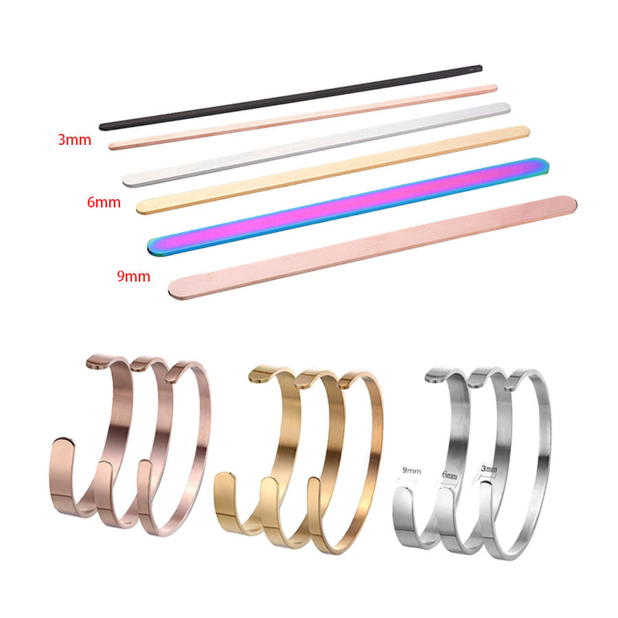 Wholesale Stainless Steel High Polish 3 4 6 9mm Diy Laser Engraving Cuff Bangle Flat bar Bracelet 16cm Design for Women