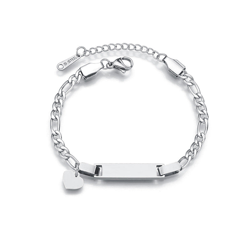 Fashion Trendy Hot Selling Stainless Steel Bar Engraving Gift Butterfly Star Crown Heart Charm Chain Bracelet Women