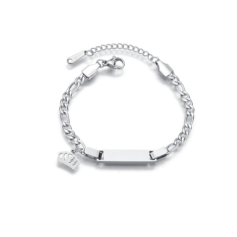Fashion Trendy Hot Selling Stainless Steel Bar Engraving Gift Butterfly Star Crown Heart Charm Chain Bracelet Women