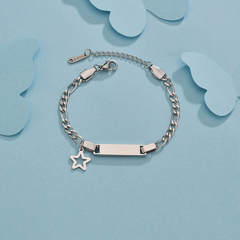 Fashion Trendy Hot Selling Stainless Steel Bar Engraving Gift Butterfly Star Crown Heart Charm Chain Bracelet Women