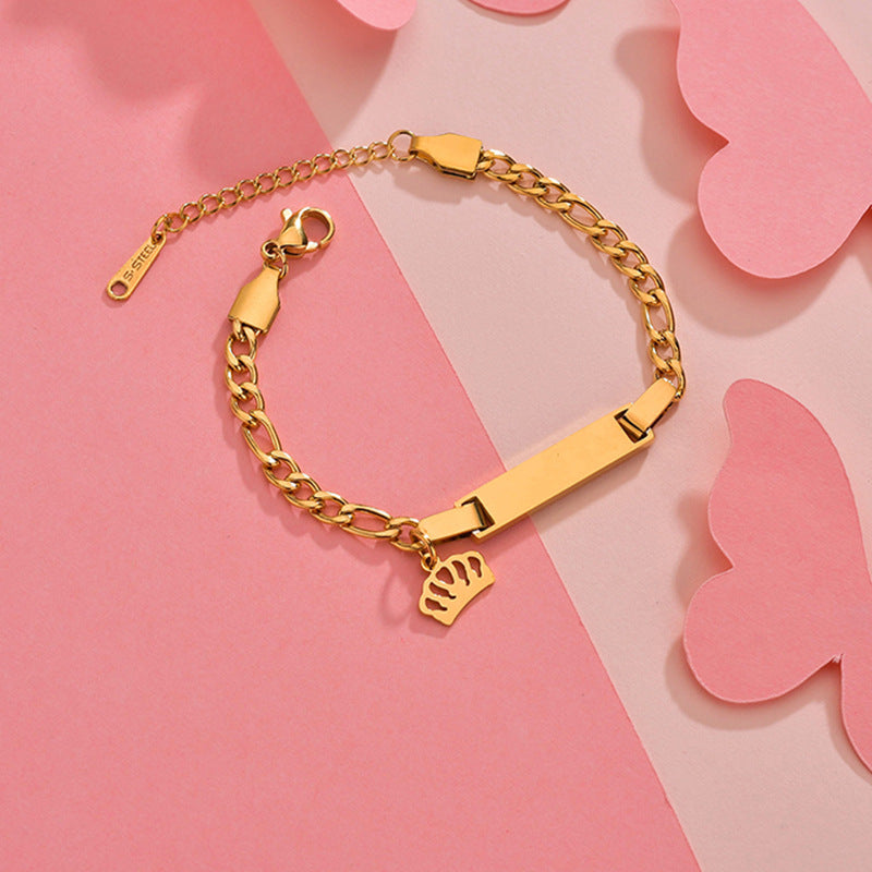 Fashion Trendy Hot Selling Stainless Steel Bar Engraving Gift Butterfly Star Crown Heart Charm Chain Bracelet Women