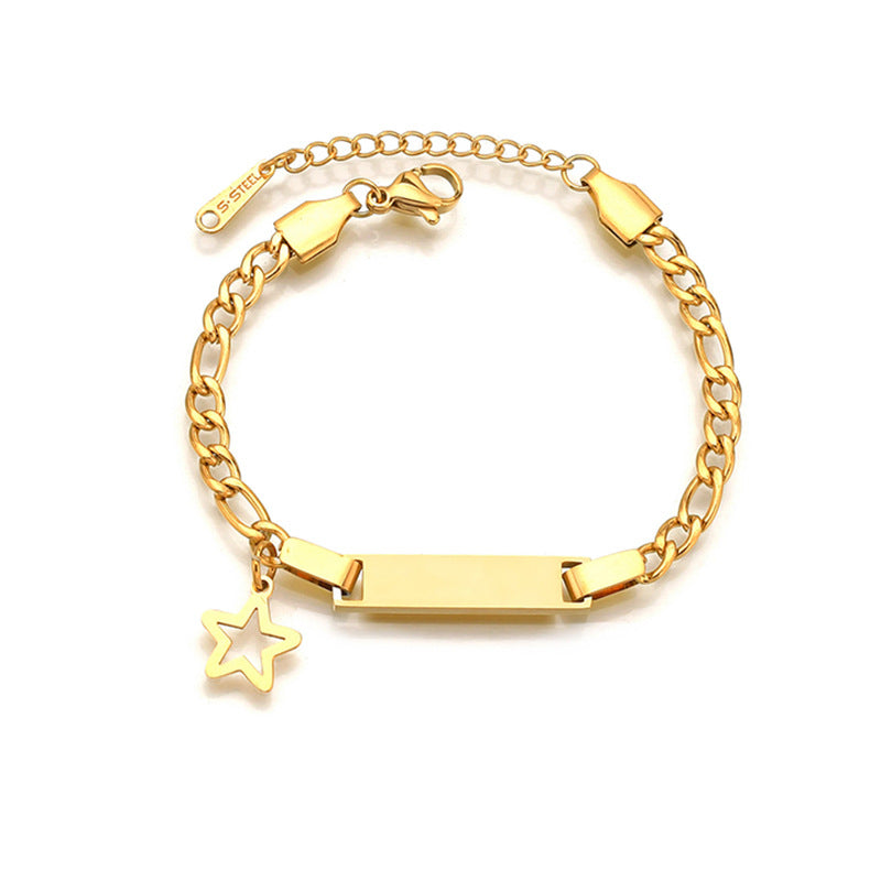 Fashion Trendy Hot Selling Stainless Steel Bar Engraving Gift Butterfly Star Crown Heart Charm Chain Bracelet Women