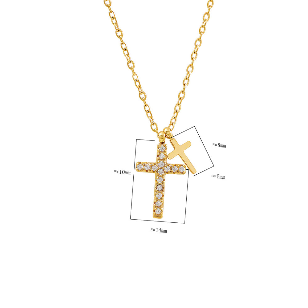 Wholesale Korean Style Fashion Stainless Steel 18K Gold Plated Double Cross Pendant Necklace for Women