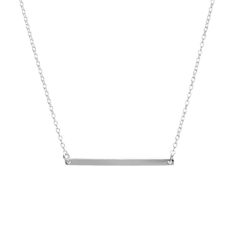 Wholesale Korean Style Fashion Stainless Steel Gold Plated Rectangle Horizontal Bar 30x2mm Charm Pendant Necklace Women