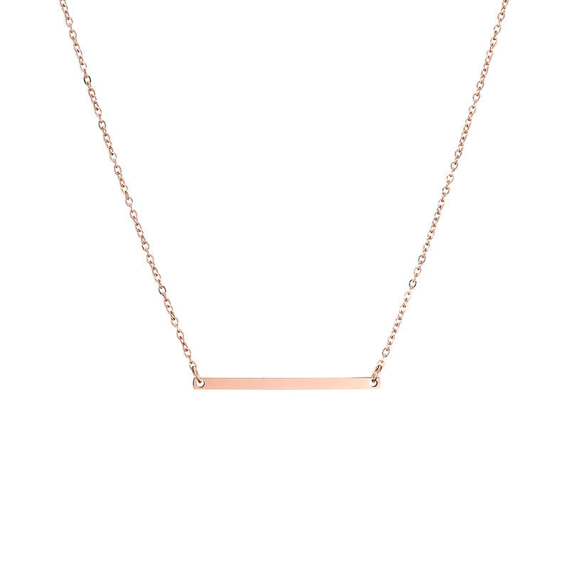 Wholesale Korean Style Fashion Stainless Steel Gold Plated Rectangle Horizontal Bar 30x2mm Charm Pendant Necklace Women