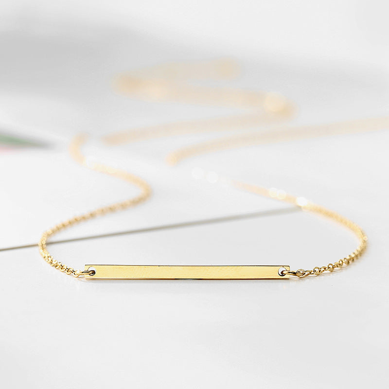 Wholesale Korean Style Fashion Stainless Steel Gold Plated Rectangle Horizontal Bar 30x2mm Charm Pendant Necklace Women