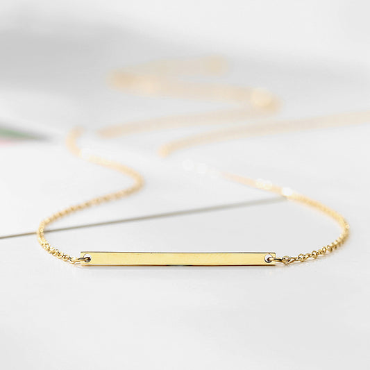 Wholesale Korean Style Fashion Stainless Steel Gold Plated Rectangle Horizontal Bar 30x2mm Charm Pendant Necklace Women