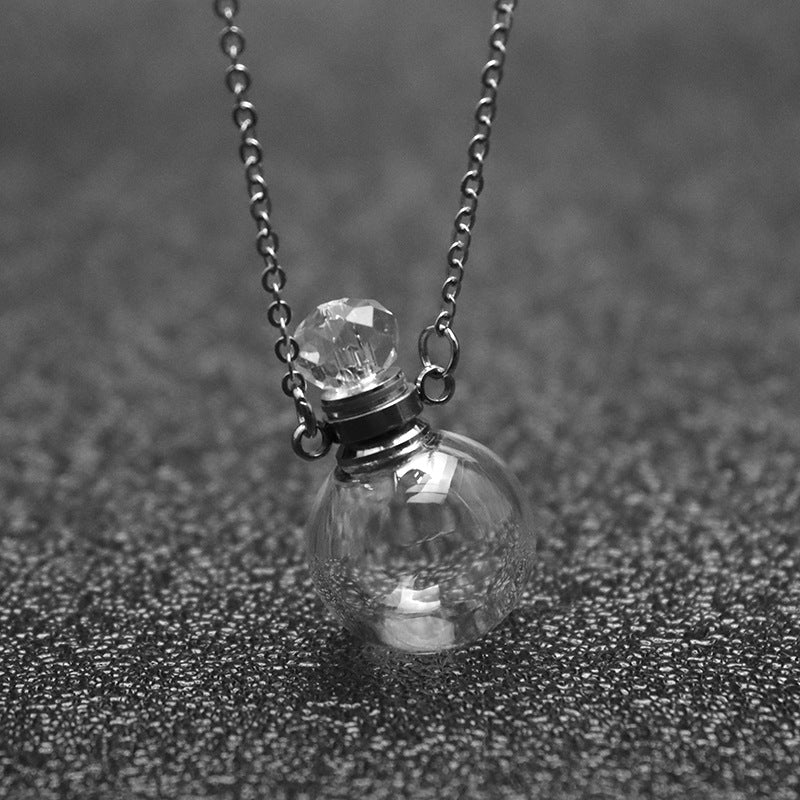 Stainless Steel Chain with Glass Vial Ashes Cremation Essential Oil Make a Wish Perfume Urn Pendant Necklace Remembrance