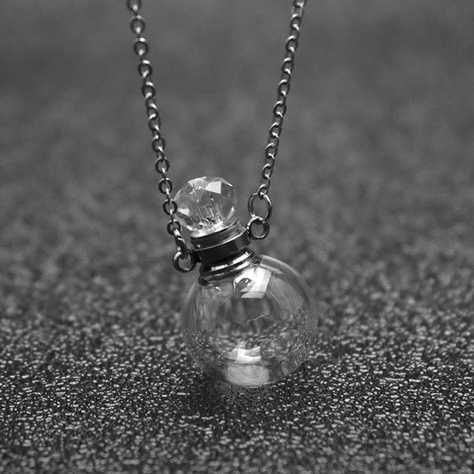 Stainless Steel Chain with Glass Vial Ashes Cremation Essential Oil Make a Wish Perfume Urn Pendant Necklace Remembrance