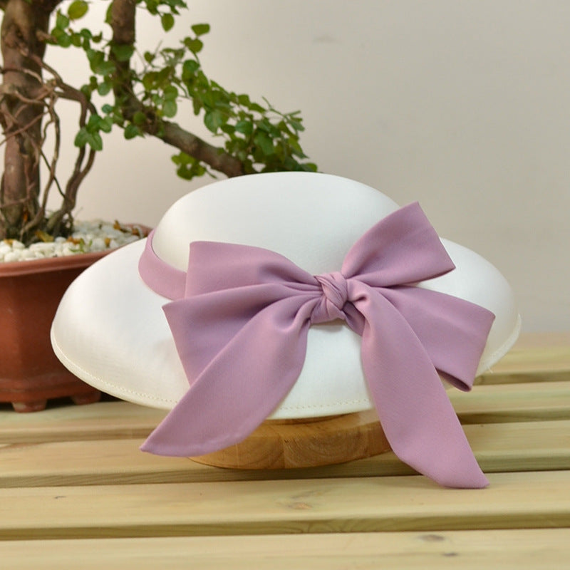 Wholesale Wedding Party Wide Brim Fedora Hat for Women Vintage Satin Fabric Elegant Bow Deep Top Hats Church Hat Bucket Cap