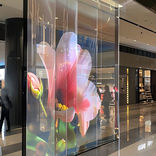 indoor outdoor Flexible Clear film adhesive transparent micro led screen animation for glass wall door window advertising p6
