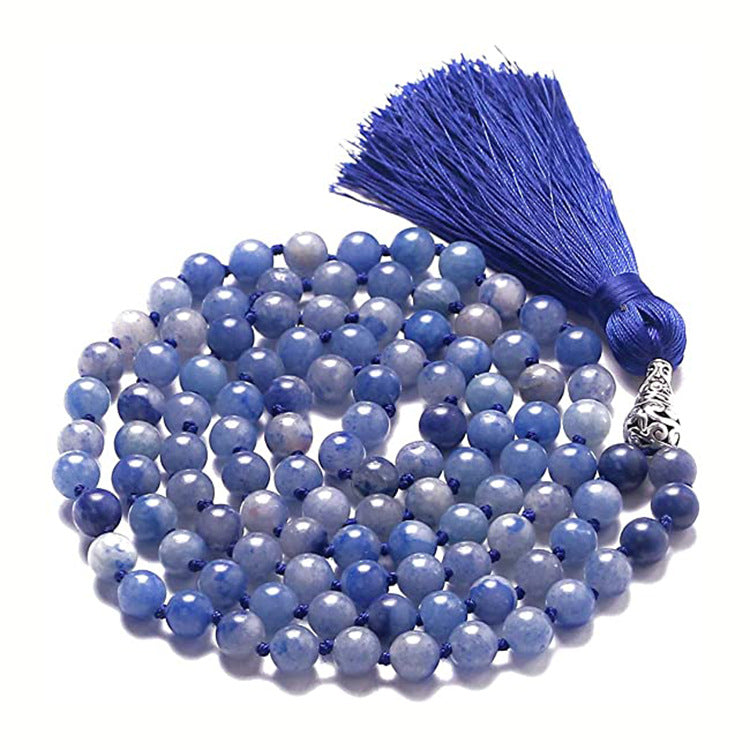handmade natural gemstone japamala necklace 108 beads amazonite howlite tassel prayer yoga jewelry hawain necklace