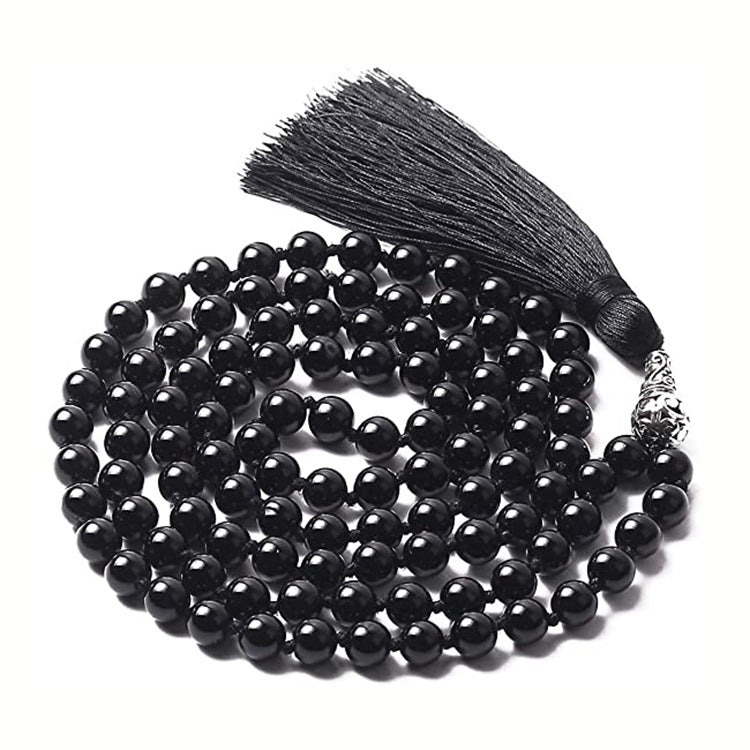 handmade natural gemstone japamala necklace 108 beads amazonite howlite tassel prayer yoga jewelry hawain necklace