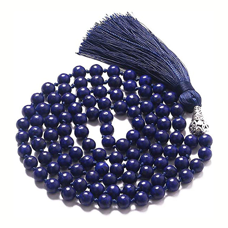 handmade natural gemstone japamala necklace 108 beads amazonite howlite tassel prayer yoga jewelry hawain necklace