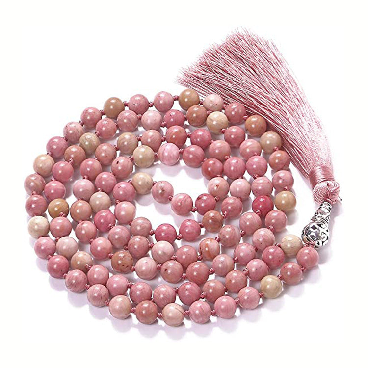 handmade natural gemstone japamala necklace 108 beads amazonite howlite tassel prayer yoga jewelry hawain necklace