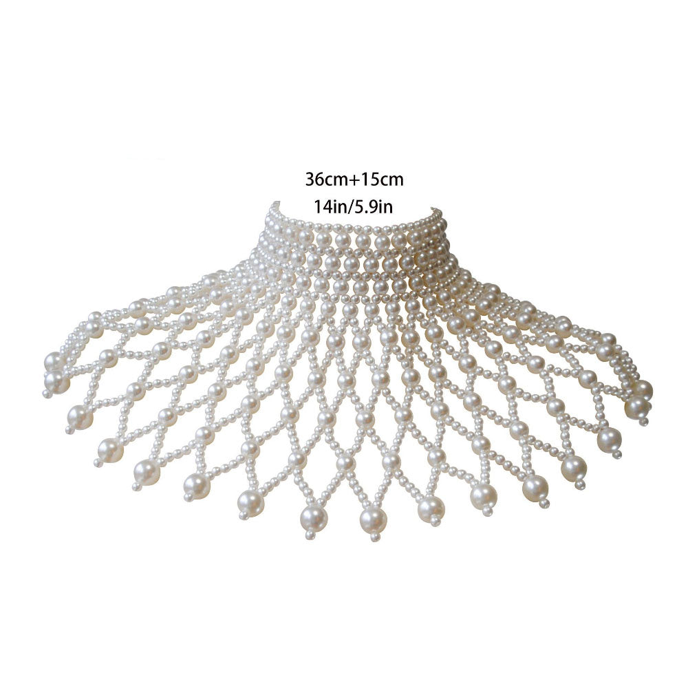African Women's Handmade Crochet Chunky Seed Bead Abs Pearl Beads Tassel Dress Shoulder Bib Statement Necklace Jewelry