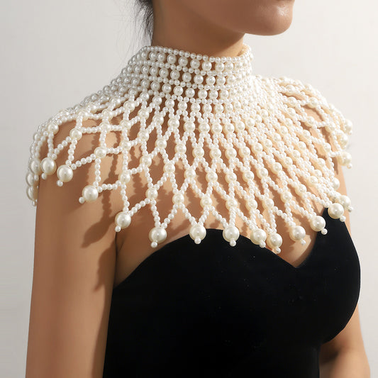 African Women's Handmade Crochet Chunky Seed Bead Abs Pearl Beads Tassel Dress Shoulder Bib Statement Necklace Jewelry