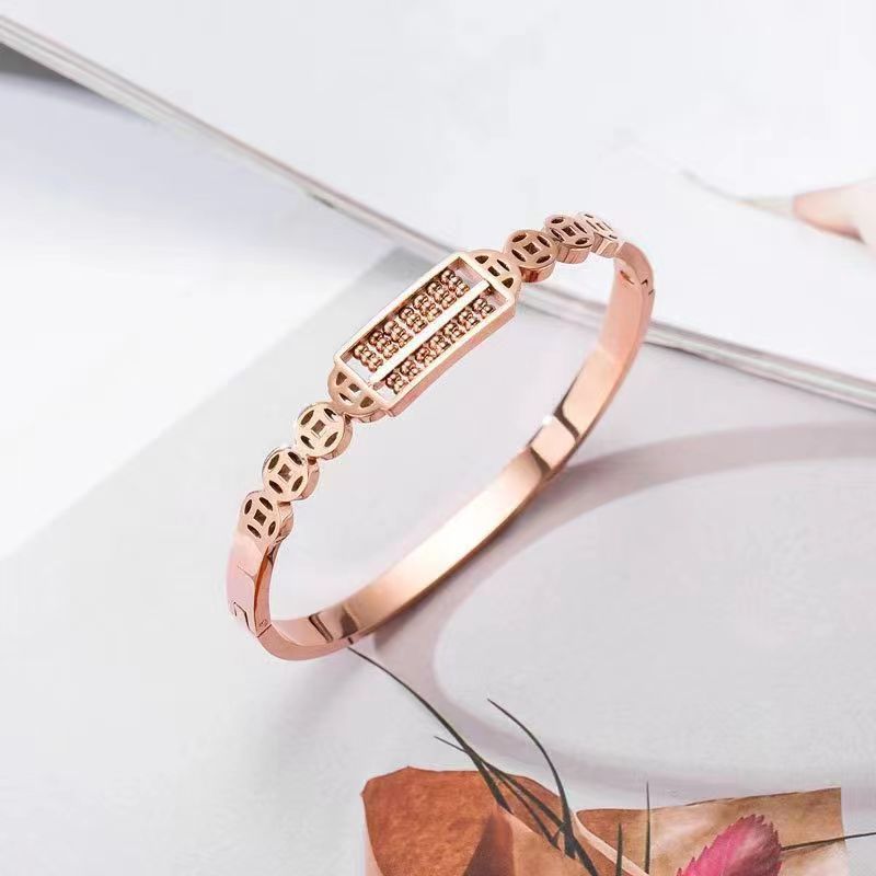 Wholesale Fashion Stainless Steel 18k Gold Plated Chinese Abacus Charm Bracelet Bangle for Women