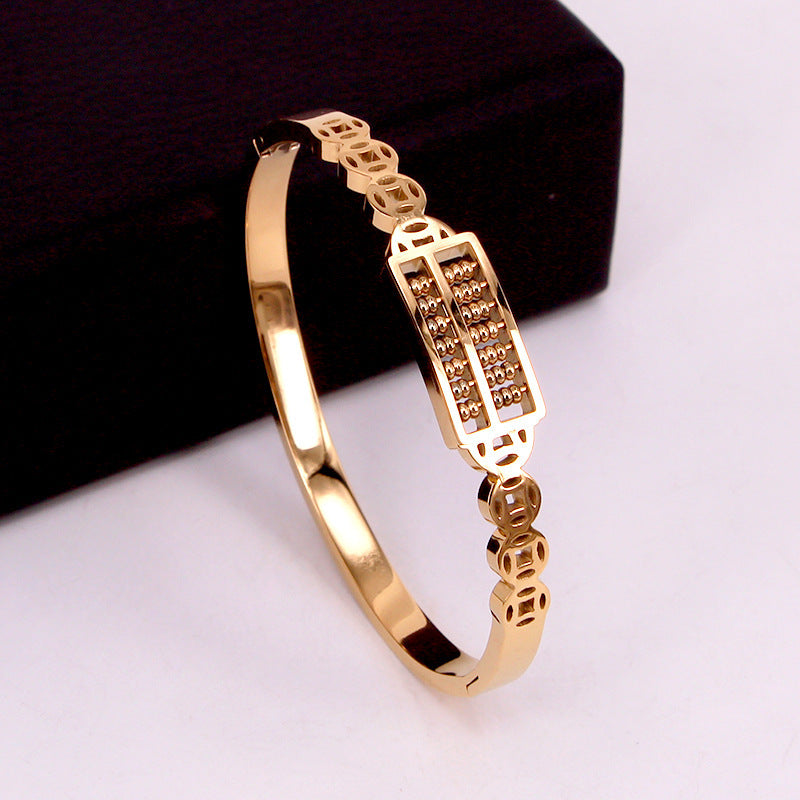 Wholesale Fashion Stainless Steel 18k Gold Plated Chinese Abacus Charm Bracelet Bangle for Women