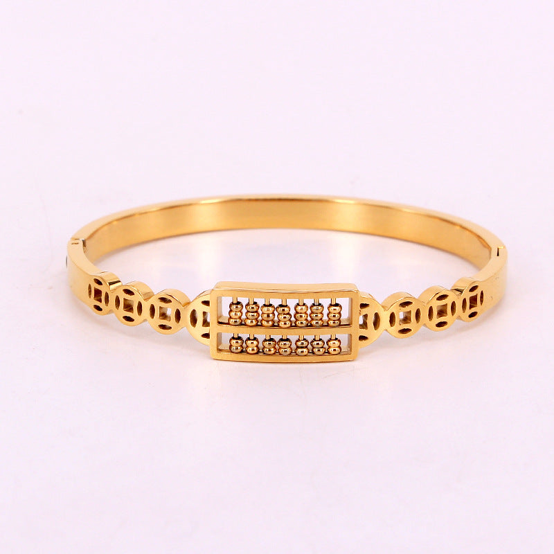 Wholesale Fashion Stainless Steel 18k Gold Plated Chinese Abacus Charm Bracelet Bangle for Women