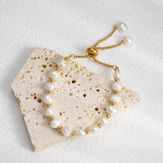 Fashion Trendy Delicate Genuine Freshwater Pearl Beads Bracelet Jewelry Adjustable Unisex for Women Men