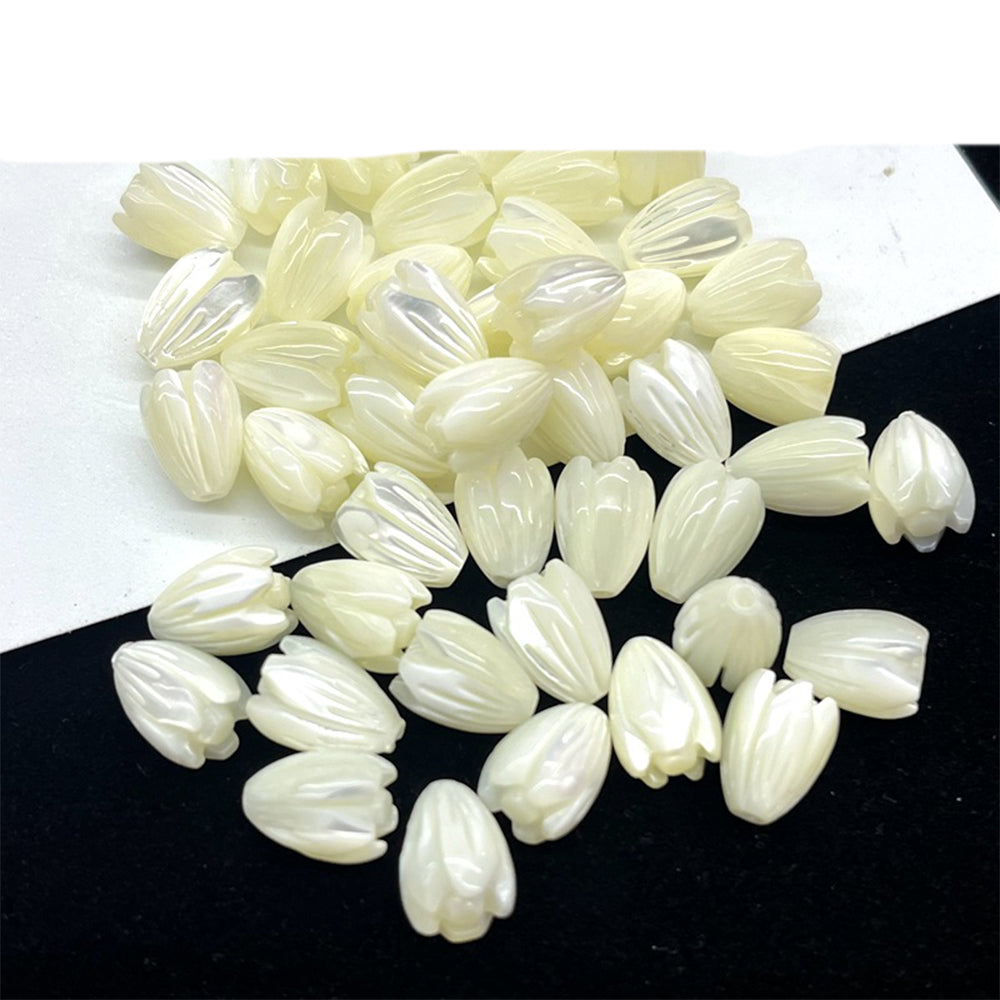Hawaiian Genuine Shell Tulip Flower Charms Beads Natural White Bead for Hawaii Jewelry Making