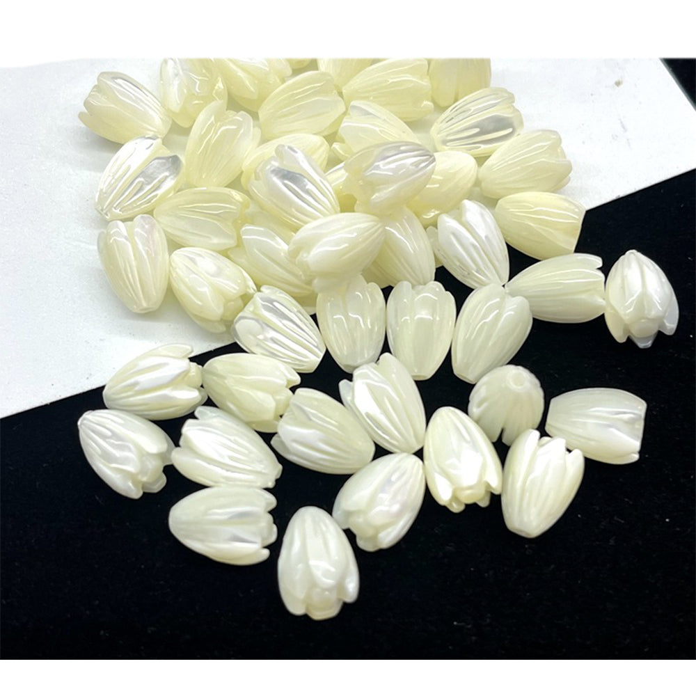 Hawaiian Genuine Shell Tulip Flower Charms Beads Natural White Bead for Hawaii Jewelry Making