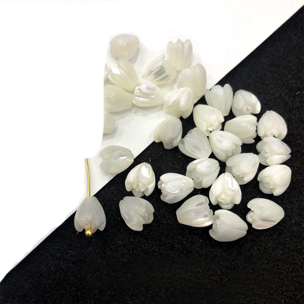 Hawaiian Genuine Shell Tulip Flower Charms Beads Natural White Bead for Hawaii Jewelry Making