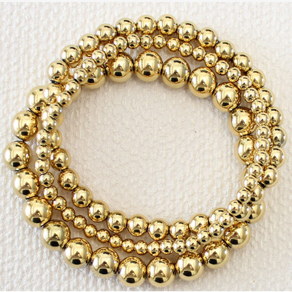 Enewton 4mm 6mm 8mm Stackable Bohemian Boho Stainless Steel 18k Gold Plated Beads Beaded Bracelet Jewelry Unisex