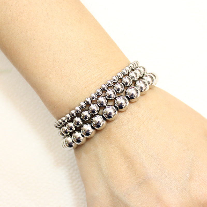 Enewton 4mm 6mm 8mm Stackable Bohemian Boho Stainless Steel 18k Gold Plated Beads Beaded Bracelet Jewelry Unisex