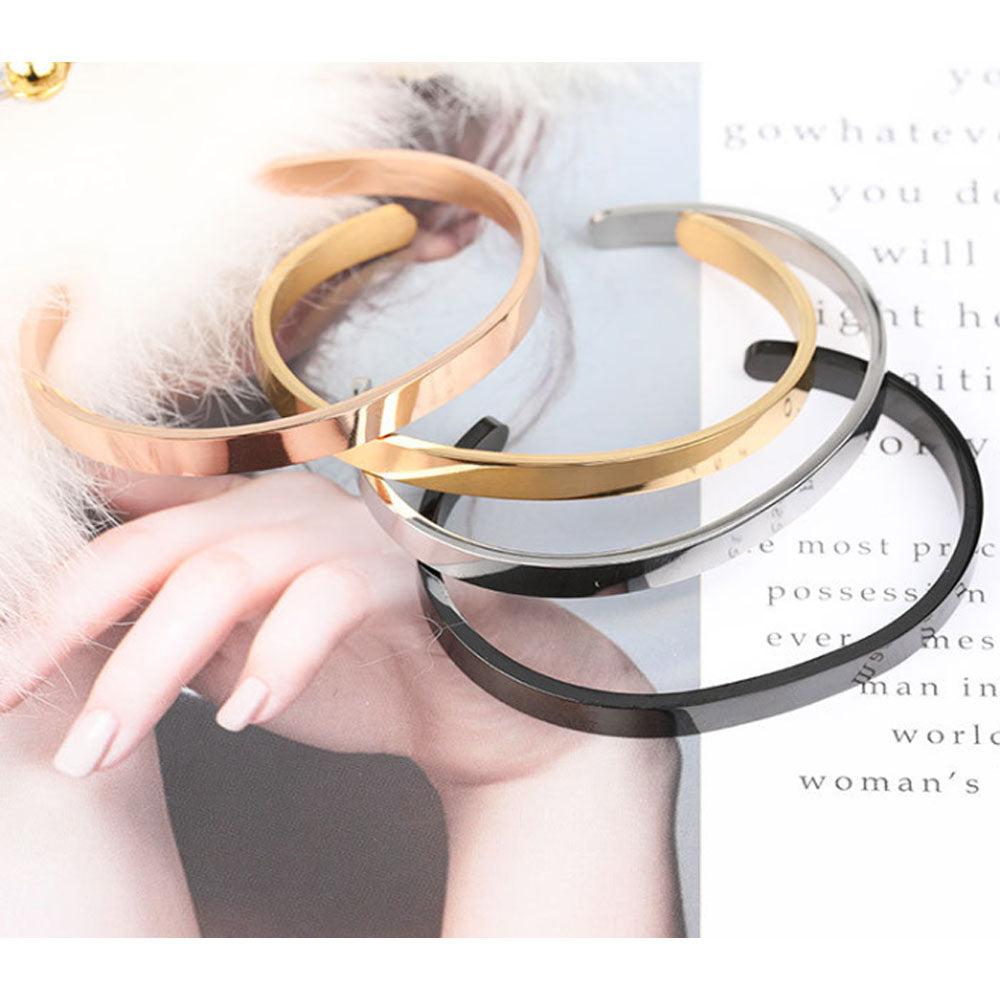 Simple Blank Stainless Steel Metal Pvd Plating 18k Gold Plated Open Cuff Bangle Bracelet Jewelry 6mm Wide