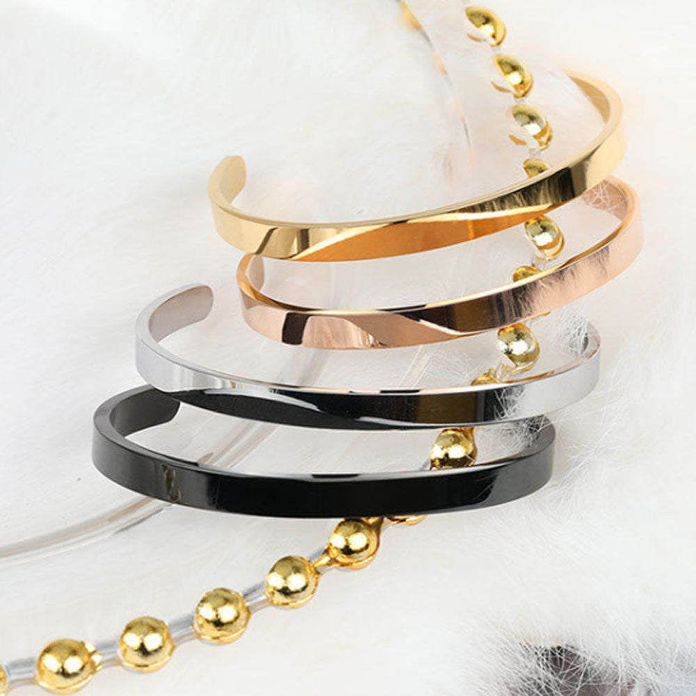 Simple Blank Stainless Steel Metal Pvd Plating 18k Gold Plated Open Cuff Bangle Bracelet Jewelry 6mm Wide