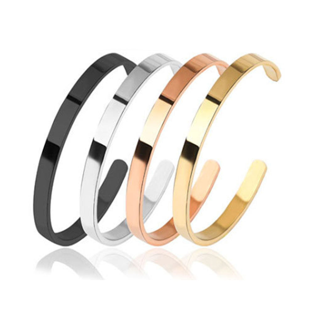 Simple Blank Stainless Steel Metal Pvd Plating 18k Gold Plated Open Cuff Bangle Bracelet Jewelry 6mm Wide