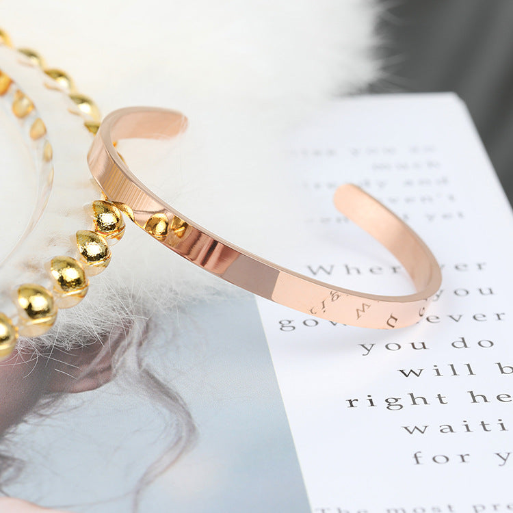 Simple Blank Stainless Steel Metal Pvd Plating 18k Gold Plated Open Cuff Bangle Bracelet Jewelry 6mm Wide