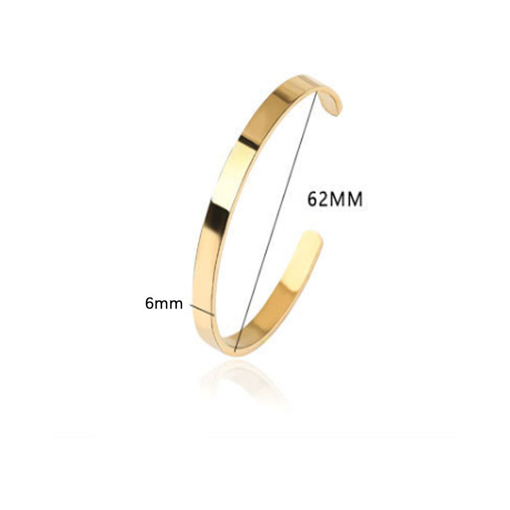 Simple Blank Stainless Steel Metal Pvd Plating 18k Gold Plated Open Cuff Bangle Bracelet Jewelry 6mm Wide