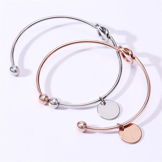 Diy Stainless Steel Gold Plated Round Plate or Custom logo Engraved Name Gift Memory Blank Laser Engraving Cuff Bracelet Women