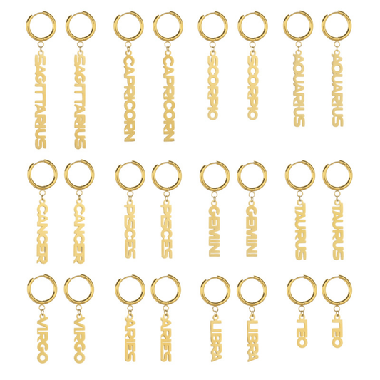 Fashion Stainless Steel English Font Stainless Steel Zodiac Sign Earrings Hoop Jewelry Women