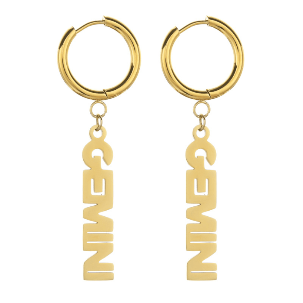 Fashion Stainless Steel English Font Stainless Steel Zodiac Sign Earrings Hoop Jewelry Women