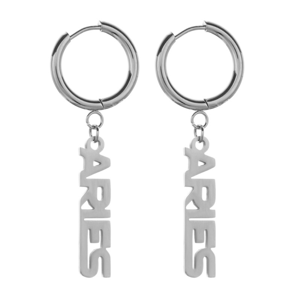 Fashion Stainless Steel English Font Stainless Steel Zodiac Sign Earrings Hoop Jewelry Women
