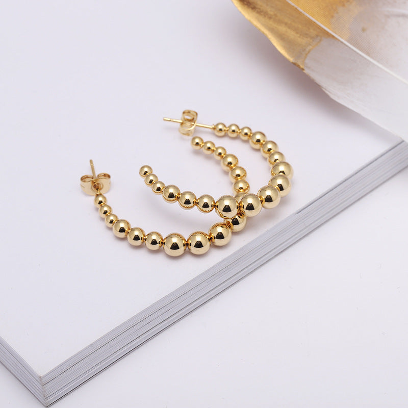 High Quality Fashion Stainless Steel Beads Bead Hoop c Earring 3.5cm for Women Jewelry Earring