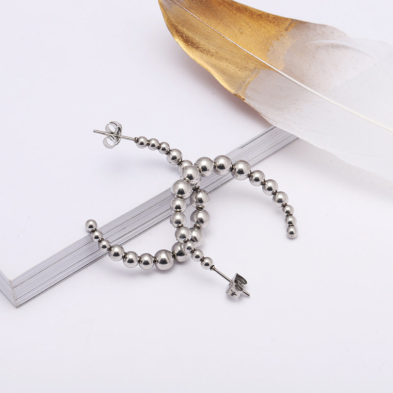 High Quality Fashion Stainless Steel Beads Bead Hoop c Earring 3.5cm for Women Jewelry Earring