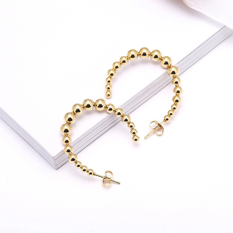 High Quality Fashion Stainless Steel Beads Bead Hoop c Earring 3.5cm for Women Jewelry Earring