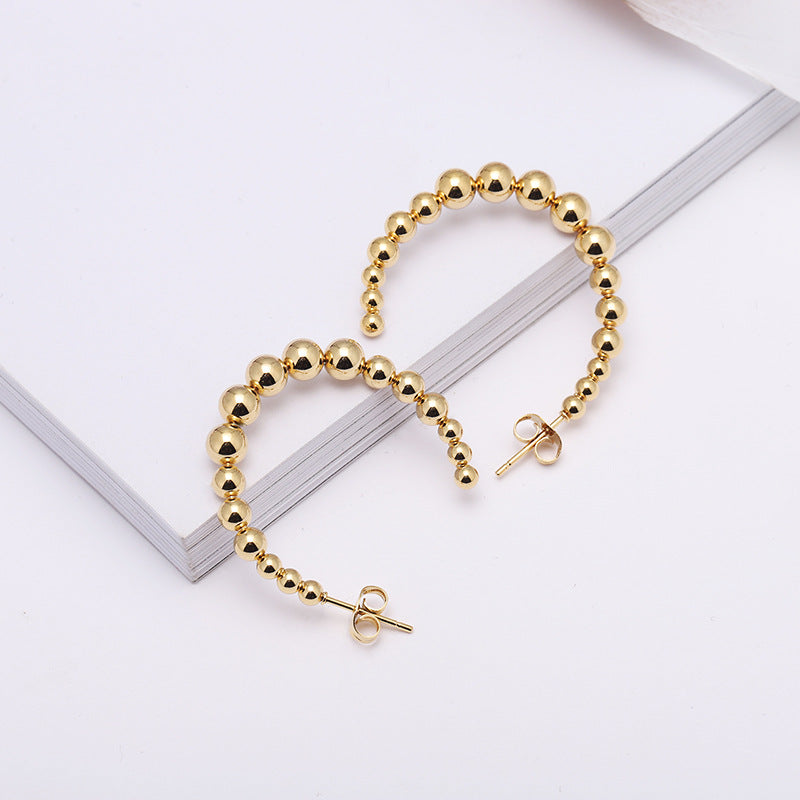 High Quality Fashion Stainless Steel Beads Bead Hoop c Earring 3.5cm for Women Jewelry Earring