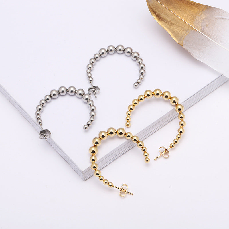 High Quality Fashion Stainless Steel Beads Bead Hoop c Earring 3.5cm for Women Jewelry Earring