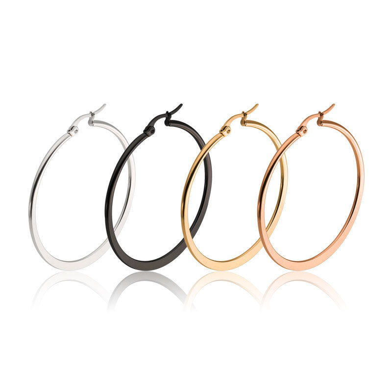 Boho Blank Stainless Steel Flat Round Hoop Dangle Earring Rich Colors Sizes Support Life Blade Edge Fringe Hoops Women Earring