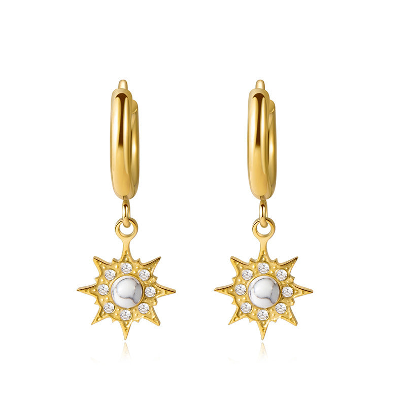 Boutique 304 Stainless Steel Pvd 18k Gold Plated Gemstone Turquoise Howlite Stones Charm Sunburst Star Dangle Earring Jewelry