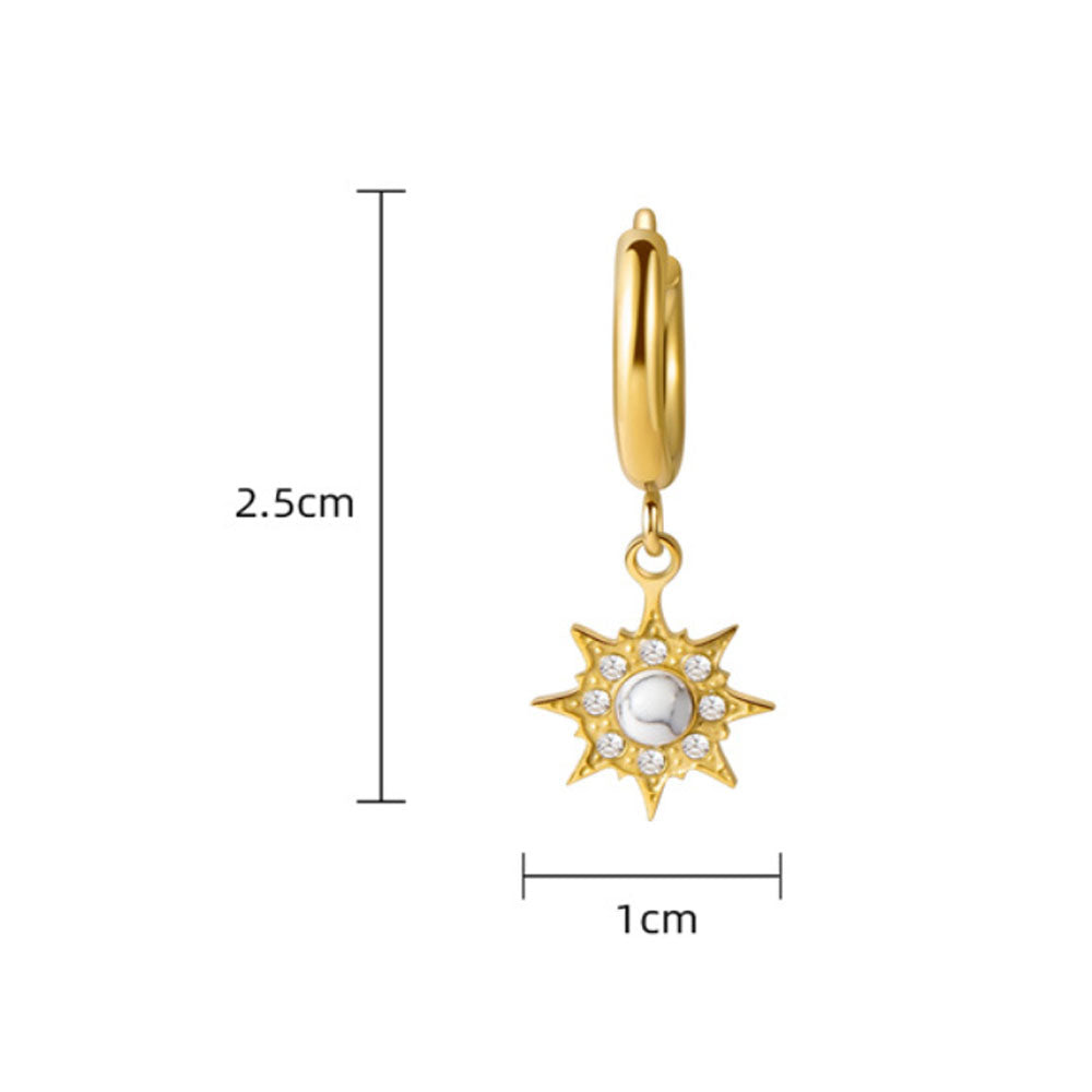 Boutique 304 Stainless Steel Pvd 18k Gold Plated Gemstone Turquoise Howlite Stones Charm Sunburst Star Dangle Earring Jewelry