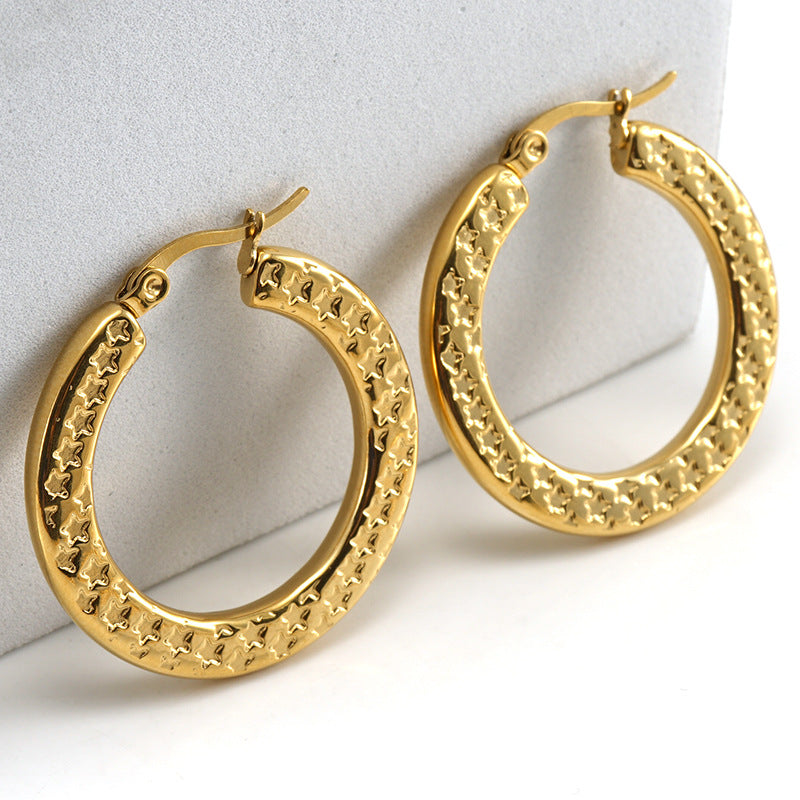 Designer Non Tarwaterproof Stainless Steel 18k Gold Plated Star Engraving Earring Popular Brands Jewelry Women