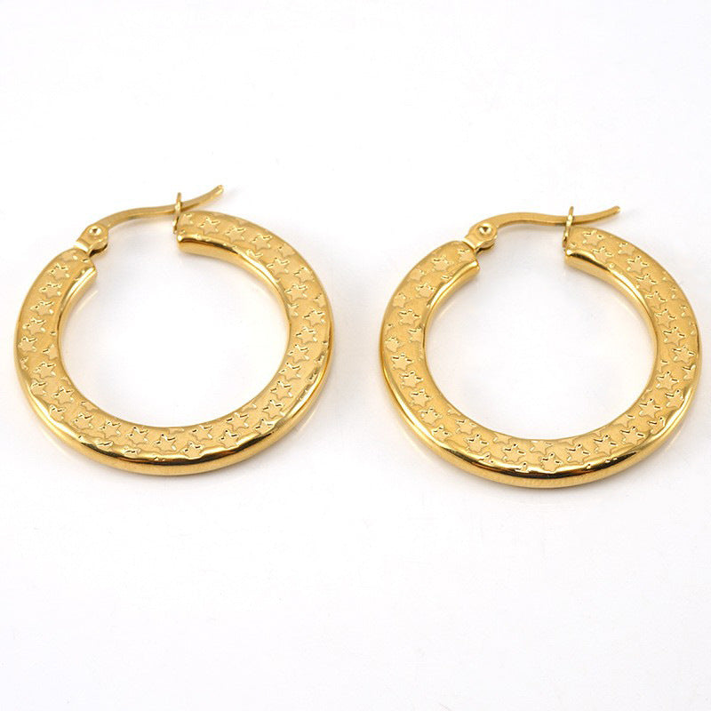 Designer Non Tarwaterproof Stainless Steel 18k Gold Plated Star Engraving Earring Popular Brands Jewelry Women